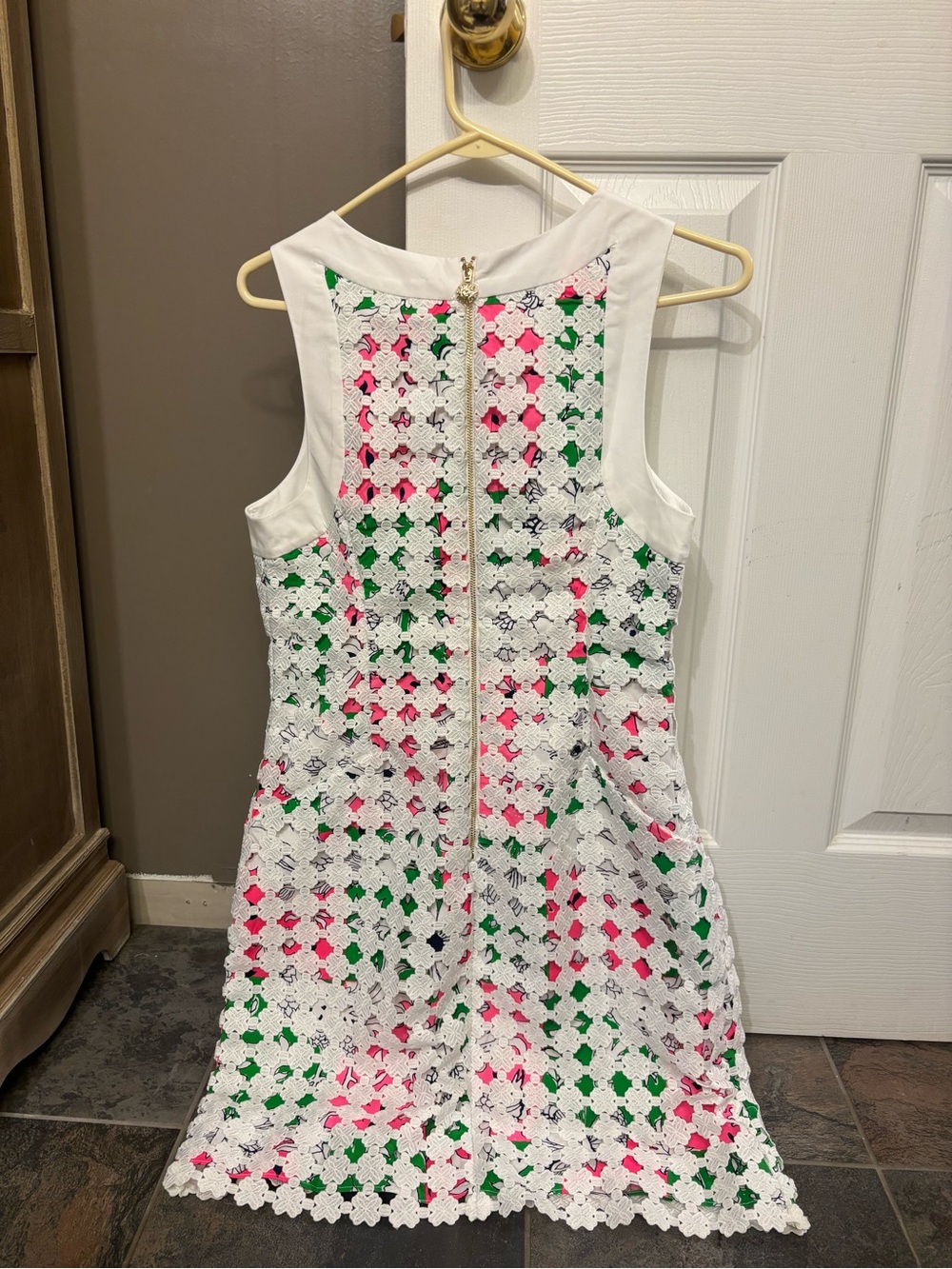 Lilly Pulitzer White Crochet Dress with Pink & Green Floral Print - Picture 8 of 9